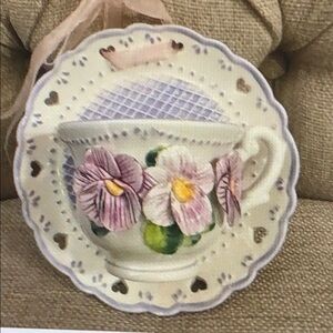 Floral Decorative Plate with Teacup Design 6x6